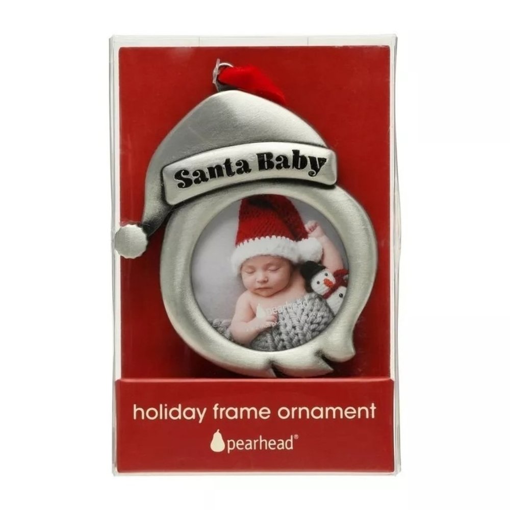 Pearhead Holiday Santa Baby Frame  Silver Ornament Keepsake First Christmas